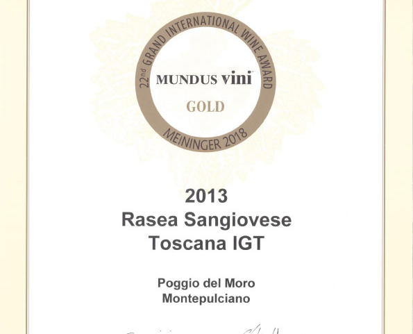 Rasea Sangiovese 100% Toscana IGT 2013 took GOLD medal in Mundus Vini 2018!